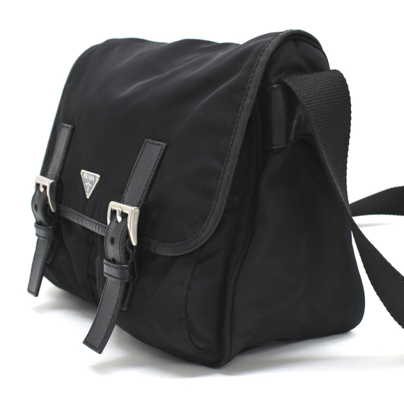 Prada Triangle Bag Plate Black Nylon Shoulder - Picture 1 of 9